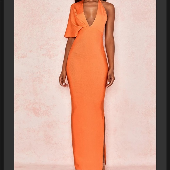 House of CB Dresses & Skirts - House of CB 'Clemence' Orange Bandage Drape Maxi dress /Size XL